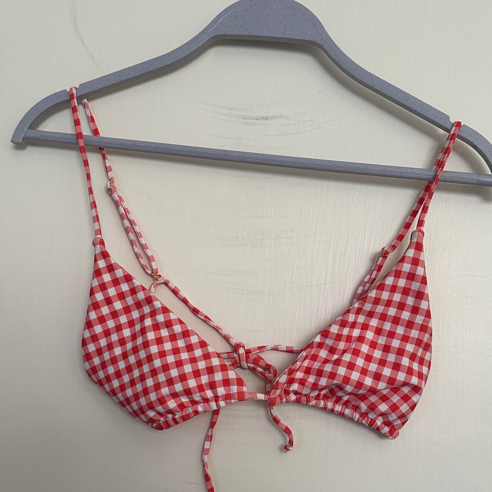 Skatie Red Checkered Bikini Top in Ella cut